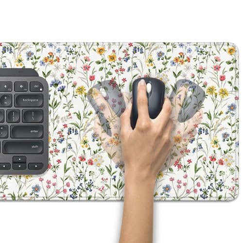 Wildflower Flowers and Plant Desk Pad Mouse Pad,Large Extended Gaming Mouse Mat with Stitched Edges,Non-Slip Waterproof Rubber Base Mousepad for Office Work Home(27.5X11.8 in) - color: Wildflowers