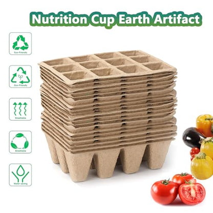 360 Cells Seed Starter Tray, 30 Pack Biodegradable Peat Pots with 200 Labels, Plant Starter Kit for Seedlings - size: 360 Cells, 30 Packs