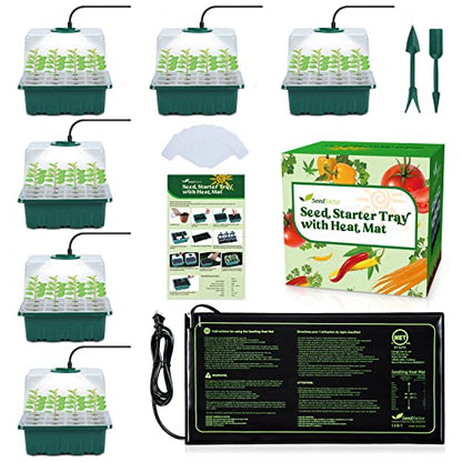 7-Pack Seed Starter Kit with Grow Light (12 Cells per Tray), Plant Germination Trays with Adjustable Humidity Dome Seed Trays Seedling Starter with Base Trays for Germination - color: Green/Black