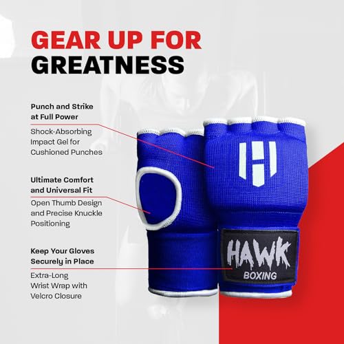 Hawk Padded Inner Gloves Training Gel Elastic Hand Wraps for Boxing Gloves Quick Wraps Men & Women Kickboxing Muay Thai MMA Bandages Fist Knuckle Wrist Wrap Protector Handwraps (Pair) - color: Blue