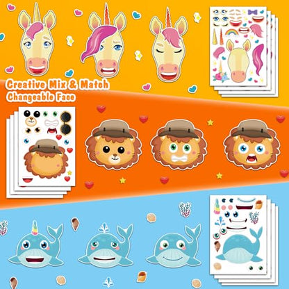 48 Sheets Make-a-Face Animal Stickers Mix and Match for Kids Party Favors Supplies Activities Crafts - style: Mixed Animals