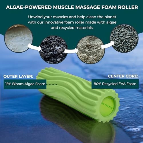 Oceanfoam Ripple Travel Foam Roller (11" x 3.35") Firm Mini Foam Roller for Physical Therapy, Deep Tissue Massage, Back Pain - High Density, Ergonomic Wave Textured - Yoga, Exercise (Algae Green) - color: Algae Green