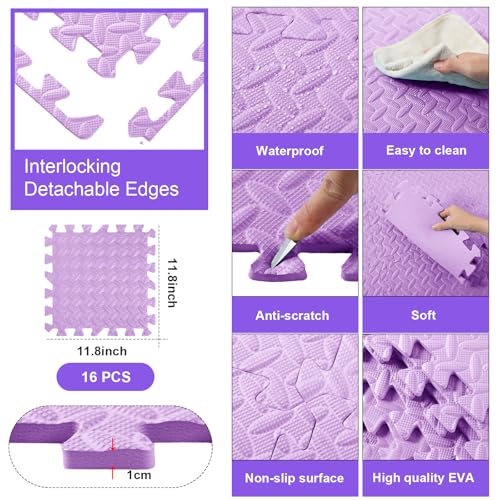 Shihanee 16 Foam Floor Interlocking Tiles, 11.8 x 11.8 Inch, Purple - color: Purple