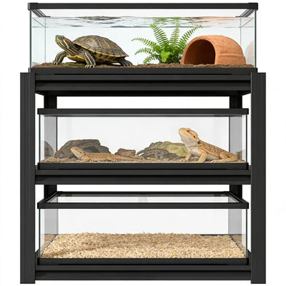 3-Tier Metal Fish Tank Stand, 34" W x 18" D x 31.5" H, Adjustable Heavy Duty Aquarium Rack, 660 lbs Capacity, Black (Black) - color: Black