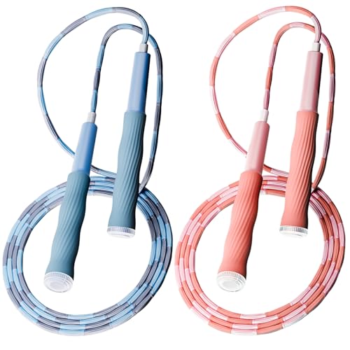2 Pack Beaded Jump Rope for Kids, Upgraded Segmented Jumping Rope for Workout, Adjustable Skipping Rope Speed Rope for Men & Women, Tangle-Free Kids Jump Rope with Soft Non-slip Handles