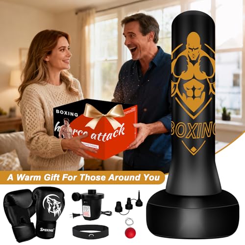 Freestanding Punching Bag for Adults, 70" Heavy Bag Inflatable Boxing Bag - color: Yellow Abs Man - Includes Accessories