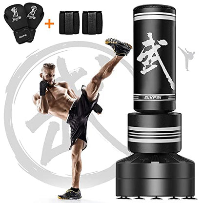 GIKPAL Freestanding Punching Bag for Adults, Heavy Boxing Bag with Stand - color: White (Hand Wrap & Boxing Golves)
