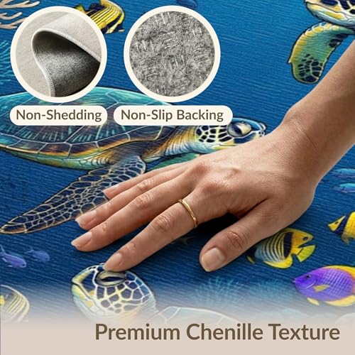 6'x9' Washable Beachy Fish Area Rug, Teal Foldable Non-Slip Large Carpet for Queen Size Bedroom, Under Bed, Master Bedroom, Foldable Easy Care Carpet| Ref:1955521 - color: Blue/Pattern 24, size: 6' x 9' (Rectangular)