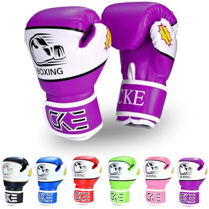 CKE Boxing Gloves for Kids Ages 5-12, Beginner Punch Bag Training Gloves - color: Purple