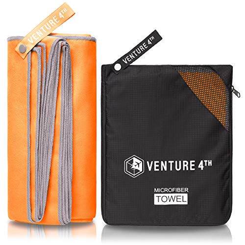 VENTURE 4TH Quick Dry Travel Towel, Ultra Soft Microfiber - 3 Sizes - color: Orange Gray, size: 72.00" x 31.50"