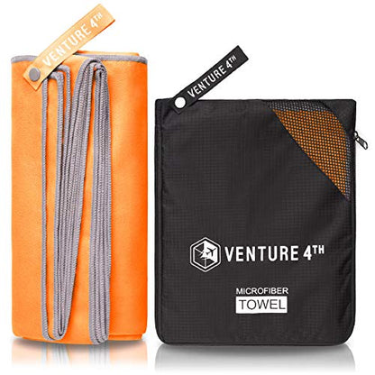 VENTURE 4TH Quick Dry Travel Towel, Ultra Soft Microfiber - 3 Sizes - color: Orange Gray, size: 40.00" x 21.00"
