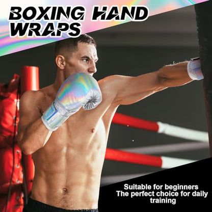 Kanayu 14 Pcs Boxing Gloves and Headgear Set for Beginners Youth 16 Ounce Boxing Gloves Headgear Helmet Hand Wraps Mouth Guards Equipment for Beginners Training Equipment Gifts - color: Laser Color