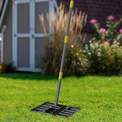 FLY HAWK Lawn Leveling Rake | Levelawn Tool | Level Soil or Dirt Ground Surfaces Easily | 18” x 10” Ground Plate | rakes for lawns Heavy Duty 72” Extra Long Handle | Extracted Iron Metal Black