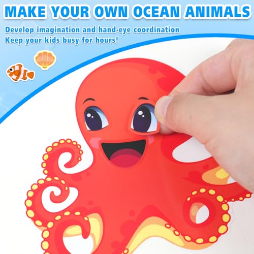 42 Pcs Ocean Animals Make-a-Face Sticker Sheets for Kids - 14 Sea Creature Designs for Party Favors, Classroom Activities, Arts & Crafts - style: Ocean Animals