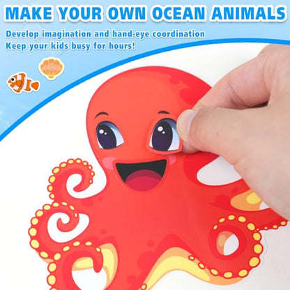 42 Pcs Ocean Animals Make-a-Face Sticker Sheets for Kids - 14 Sea Creature Designs for Party Favors, Classroom Activities, Arts & Crafts - style: Ocean Animals