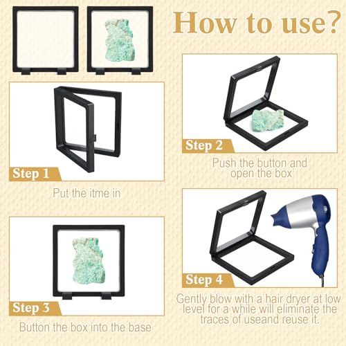 12 Pcs 3D Floating Display Case Floating Frame Display Holder Stand Challenge Coin Jewelry Frame Box for AA Medallions Fossil Rock Gemstones Specimen(Black,4.3 x 4.3 x 0.8 Inch,Square Base) - color: Black, size: 4.3 x 4.3 x 0.8 Inch, style: Square Base