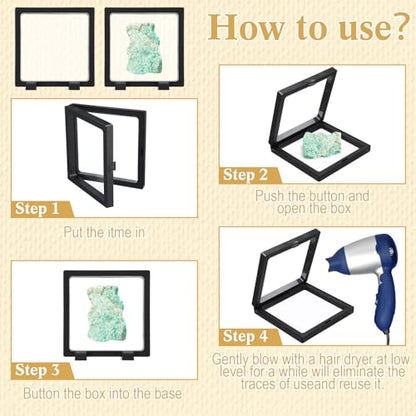12 Pcs 3D Floating Display Case Floating Frame Display Holder Stand Challenge Coin Jewelry Frame Box for AA Medallions Fossil Rock Gemstones Specimen(Black,4.3 x 4.3 x 0.8 Inch,Square Base) - color: Black, size: 4.3 x 4.3 x 0.8 Inch, style: Square Base