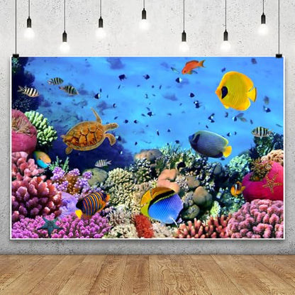 5x3ft Tropical Undersea Backdrop for Photography Under The Water Tropical Sea Coral Fish Sealife Background for Mermaid Theme Birthday Party Supplies Aquarium Decor Photo Shoot Props