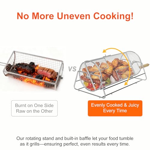 Rotatable Rolling Grill Baskets, 304 Stainless Steel, Even Cooking Nesting Grilling Net, BBQ Accessories Tools for Vegetables Shrimp, Outdoor Camping, Gifts for Birthday/Men/Dad/Husband
