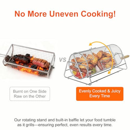 Rotatable Rolling Grill Baskets, 304 Stainless Steel, Even Cooking Nesting Grilling Net, BBQ Accessories Tools for Vegetables Shrimp, Outdoor Camping, Gifts for Birthday/Men/Dad/Husband
