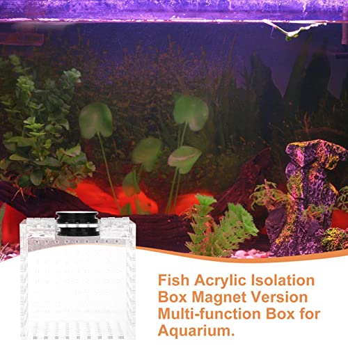 1Pc Aquarium Fish Box, Acrylic Fish Tank Breeding Box Juvenile Spawning Hatchery Incubator with Magnet for Shrimp Clown Guppy, 10.7x10.7x10.7cm