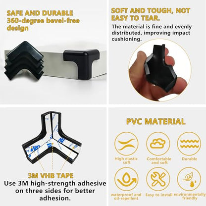 4pcs Silicone Corner Protectors, Baby & Pet Safe Edge Guards for Furniture/Range Hood/Table, Food-Grade Soft Anti-Collision Bumpers, Easy Install & Clean, Black