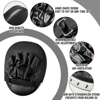 Poen 7 in 1 Taekwondo Kick Pad Boxing Training Equipment Punching Mitts Martial Arts Wrist Band Adjustable Soft Pads Set for Karate Muay Thai MMA Training - color: Black