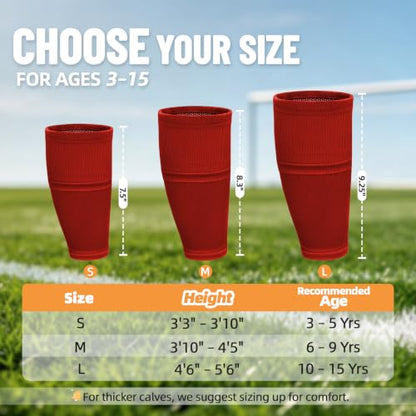 Shin Guard Sleeves 2 Pairs, Soccer Sleeves for Kids & Youth Ages 3-15 - color: Red, size: M (3'10''-4'5''/6-9Y)