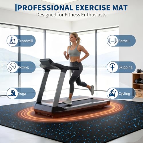 0.56" Thick 48 Sq ft Exercise Equipment Mats,12 Tiles Rubber Interlocking Puzzle Gym Flooring with High Density EVA Foam for Home Gym, Heavy Weight Workout, 24 x 24in Black/Blue