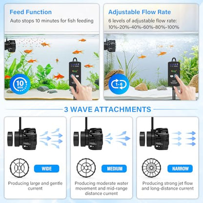 hygger Aquarium Wave Maker for 5-10 Gallon Fish Tanks, Adjustable DC Power Heads for Aquarium with Controller, Aquarium Circulation Pump With Magnetic Base for Saltwater Freshwater Tank 660 GPH - size: 660GPH