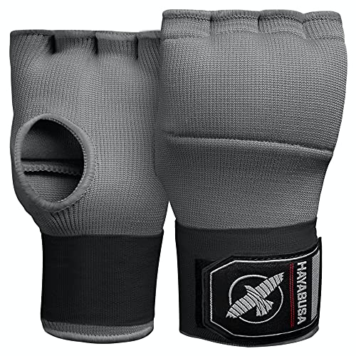 Hayabusa Quick Gel Hand Wrap Boxing Gloves | Slip-On Design, Padded Knuckle Protection, Hook and Loop Closure, Muay Thai Kickboxing, Men and Women, Sparring - color: Grey, size: Large