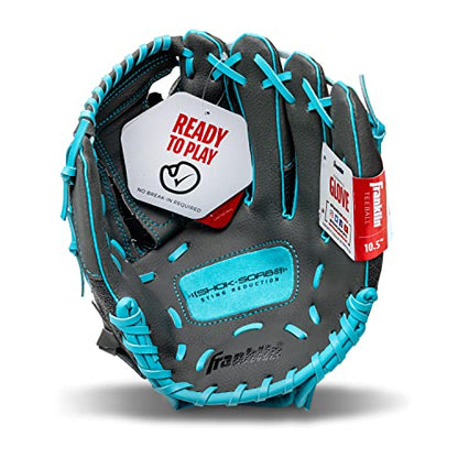 Franklin Sports Youth Teeball Gloves - Shok Sorb Kids Baseball + Teeball Mitt - Boys + Girls Fielder Gloves - 10.5" Inch - color: Graphite/Blue