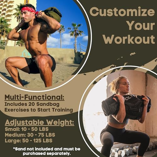 Polyfit Classic Sandbag - Workout Sandbag with 8 Gripping Handles - color: BLACK CAMO, size: Medium (30-75lbs)