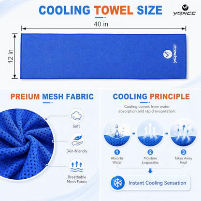 YQXCC 4 Pack Cooling Towels, 40"x12", Ice Cool Towels for Neck & Face | Soft Breathable Microfiber, Instant Cooling Neck Wraps for Yoga, Golf, Gym, Running, Hiking, Camping & Hot Weather Activities - color: Dark Blue, Light Blue, Dark Gray, Light Gray