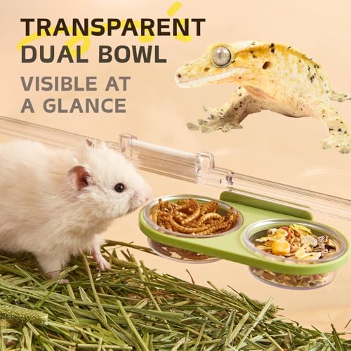 Magnetic Reptile Feeding Ledge with 2 Pack Plastic Bowls Food Feeder Water Dish for Crested Gecko Dwarf Hamster(Gray, Magnetic-Mounted)