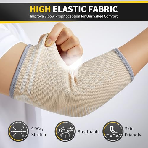 CAMBIVO 2 Pack Elbow Brace Compression Sleeve, Tennis & Golfer's Elbow - color: Beige, size: Medium