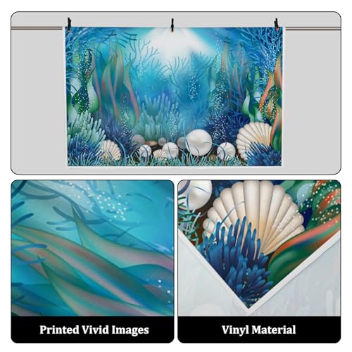6x4ft Fairytale Undersea Pearl Shell Backdrop Deep Sea Plants Coral Pearl Mussels Underwater Mermaid's Shelter Background for Photography Happy Birthday Party Banner Baby Shower Photo Booth - size: 6x4ft