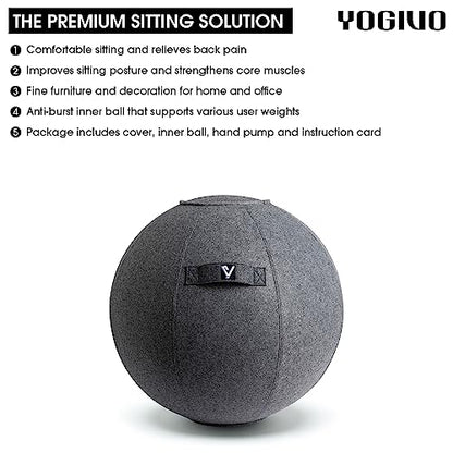 Sitting Ball Chair for Office and Home, Pilates Exercise Yoga Ball with Cover for Balance, Stability and Fitness, Ergonomic Posture Exercise Ball Seat with Handle and Pump - color: Gray