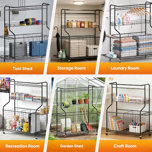 Sports Equipment Organizer Heavy Duty Rolling Garage Storage Rack