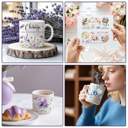 10 Pcs Flower UV DTF Cup Wraps, Floral Plants UV DTF Rub on Transfer Sticker Inspirational Quotes Waterproof Transfer Sticker Decals for 16OZ Glass Cups Water Bottle DIY Crafts - style: Flower