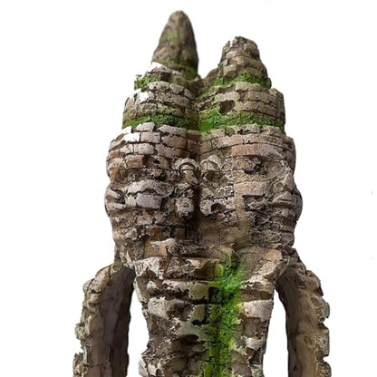 Aquarium Buddha Statue Decorations Fish Tank Resin Buddha for Four Faces Ornament with Caves Hole for Betta Fish Hideout Swim Through