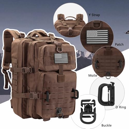 Hannibal Tactical MOLLE Assault Backpack, Tactical Backpack Military Army Camping Rucksack - color: Dark Brown