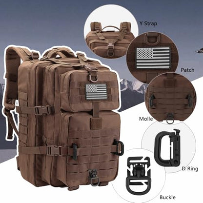 Hannibal Tactical MOLLE Assault Backpack, Tactical Backpack Military Army Camping Rucksack - color: Dark Brown