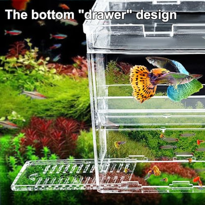 Aquarium Fish Breeding Box, Acrylic Transparent Multi-Grid Design Fish Isolation Box Hatchery-Incubator for Newborn Fry Shrimp Clownfish Aggressive Fish Injured Transparent M