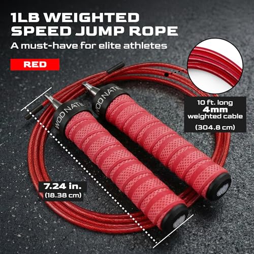 WOD Nation Weight Jump Rope for Men & Women, 1LB Adjustable Heavy Speed Rope with Removable Handle Weights, Dual Cables for Cross Training, Cardio, Home Workouts Adult Fitness Jump Rope - color: Red