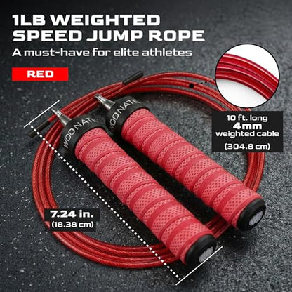 WOD Nation Weight Jump Rope for Men & Women, 1LB Adjustable Heavy Speed Rope with Removable Handle Weights, Dual Cables for Cross Training, Cardio, Home Workouts Adult Fitness Jump Rope - color: Red