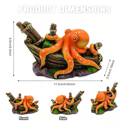Octopus Aquarium Decoration, Resin Mini Ocean Ornament, Fish Tank Accessory for Home, Office, or Desk Aquarium Display