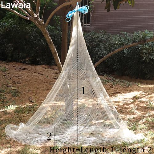 Lawaia Traditional Fishing Cast Net Multifilament Line Landing Net with Steel Pendant Weight Hand Throwing Fish Net White Nylon Small Mesh - color: white, size: 4m high