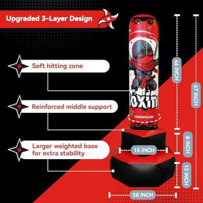 67inch Punching Bag for Kids, Inflatable Kids Boxing Set with Gloves, Fast Rebound Punching Bag for Practicing Karate, Taekwondo, MMA, Christmas/Birthday Gift for Boys Girls, Ages 6-14 - color: Red