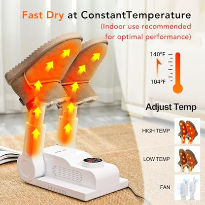 FORLIM Shoe & Boot Dryer for Work Boots, 3 Temp Modes, 24H Delay, White - color: White